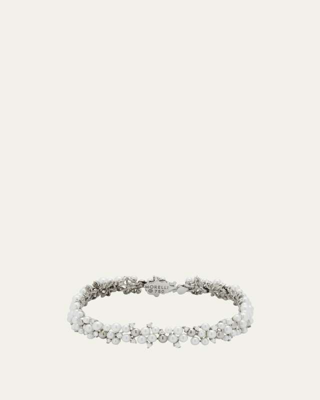 White Gold LaGrange Pearl Link Bracelet With Diamonds